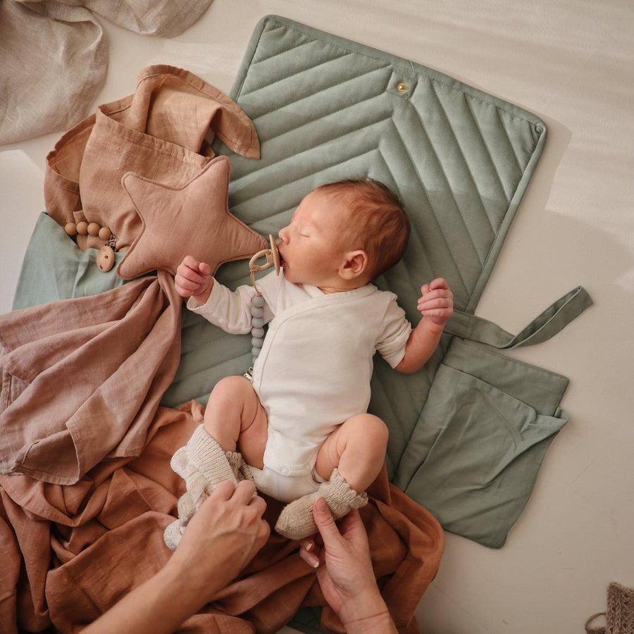 Mushie Portable Changing Pad Roman Green - Hello Little Birdie