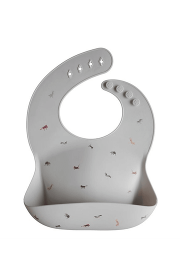 Mushie Silicone Baby Bib, Grey Safari - Hello Little Birdie