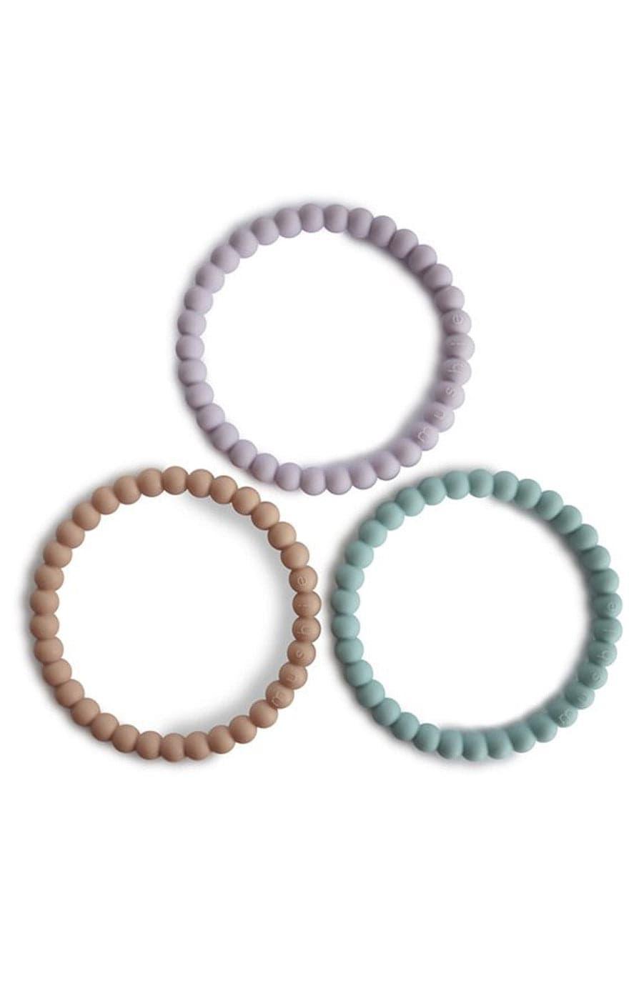 Mushie Silicone Pearl Teether Bracelets Lilac/Cyan/Soft Peach - Hello Little Birdie