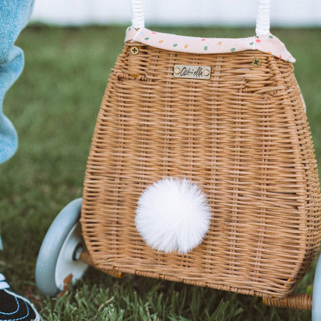 Olli Ella Rattan Bunny Luggy with Lining, Pansy - Hello Little Birdie