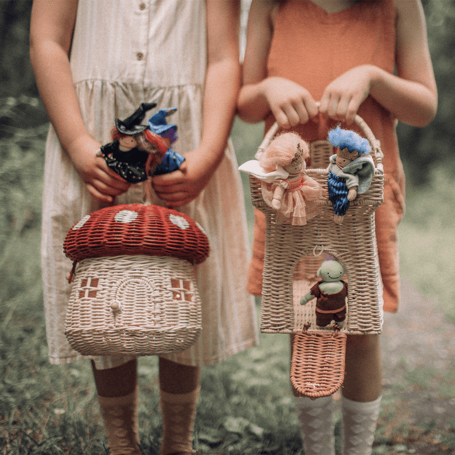 Olli Ella Rattan Mushroom Basket, Red - Hello Little Birdie