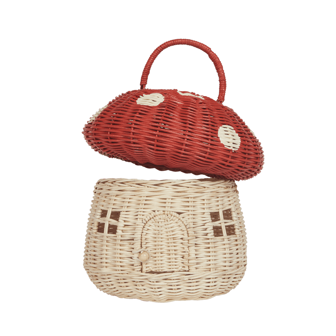 Olli Ella Rattan Mushroom Basket, Red - Hello Little Birdie