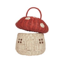 Olli Ella Rattan Mushroom Basket, Red - Hello Little Birdie