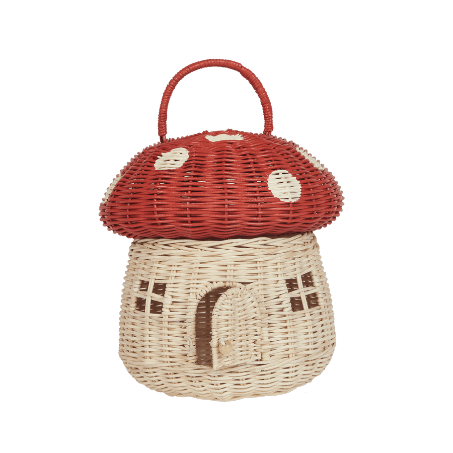 Olli Ella Rattan Mushroom Basket, Red - Hello Little Birdie