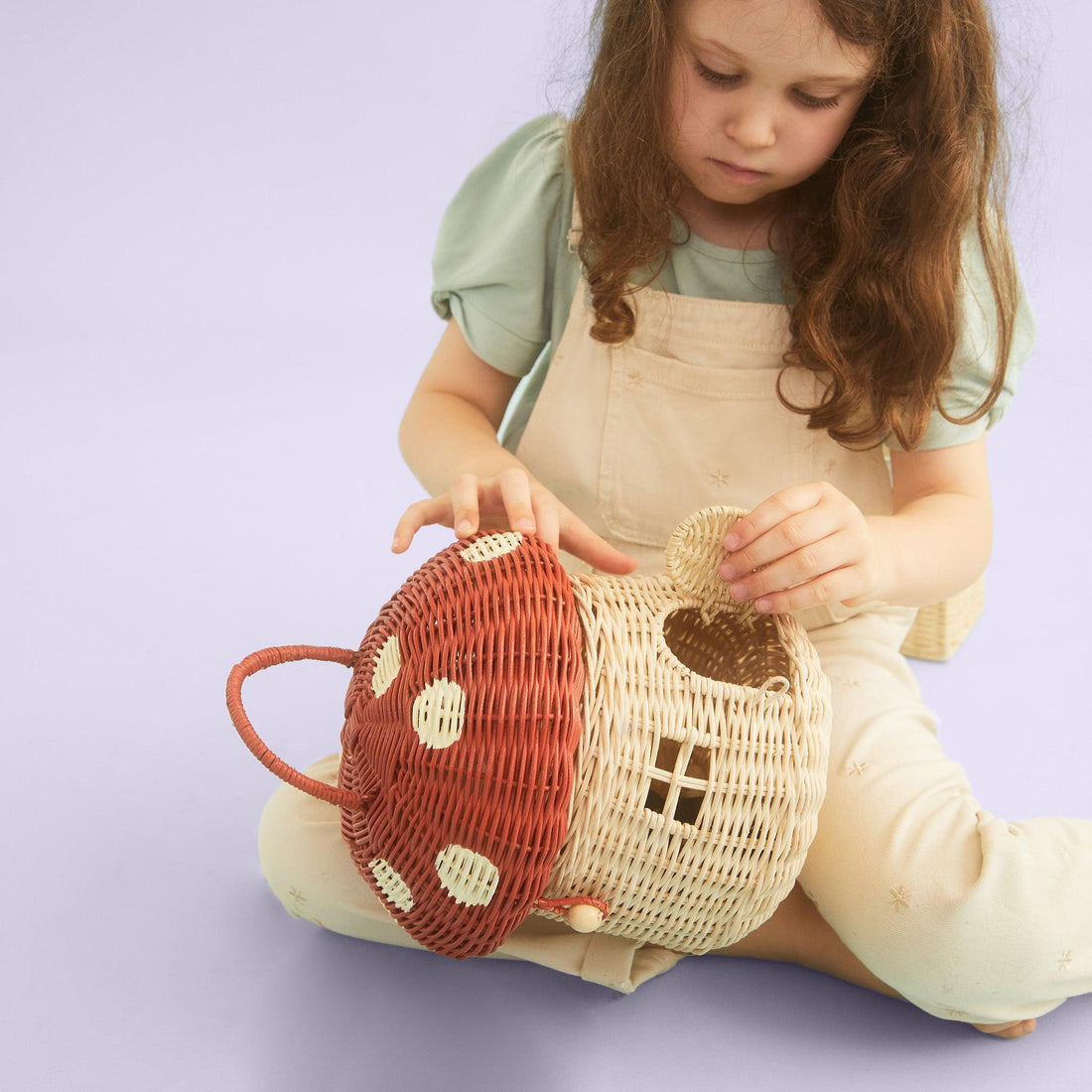 Olli Ella Rattan Mushroom Basket, Red - Hello Little Birdie