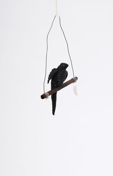 Tamar Mogendorff, Bird on a wood perch In Black - Hello Little Birdie